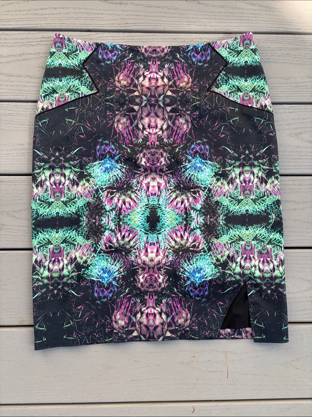RACHEL Rachel Roy Black, Teal & Purple Abstract Floral Pencil Skirt